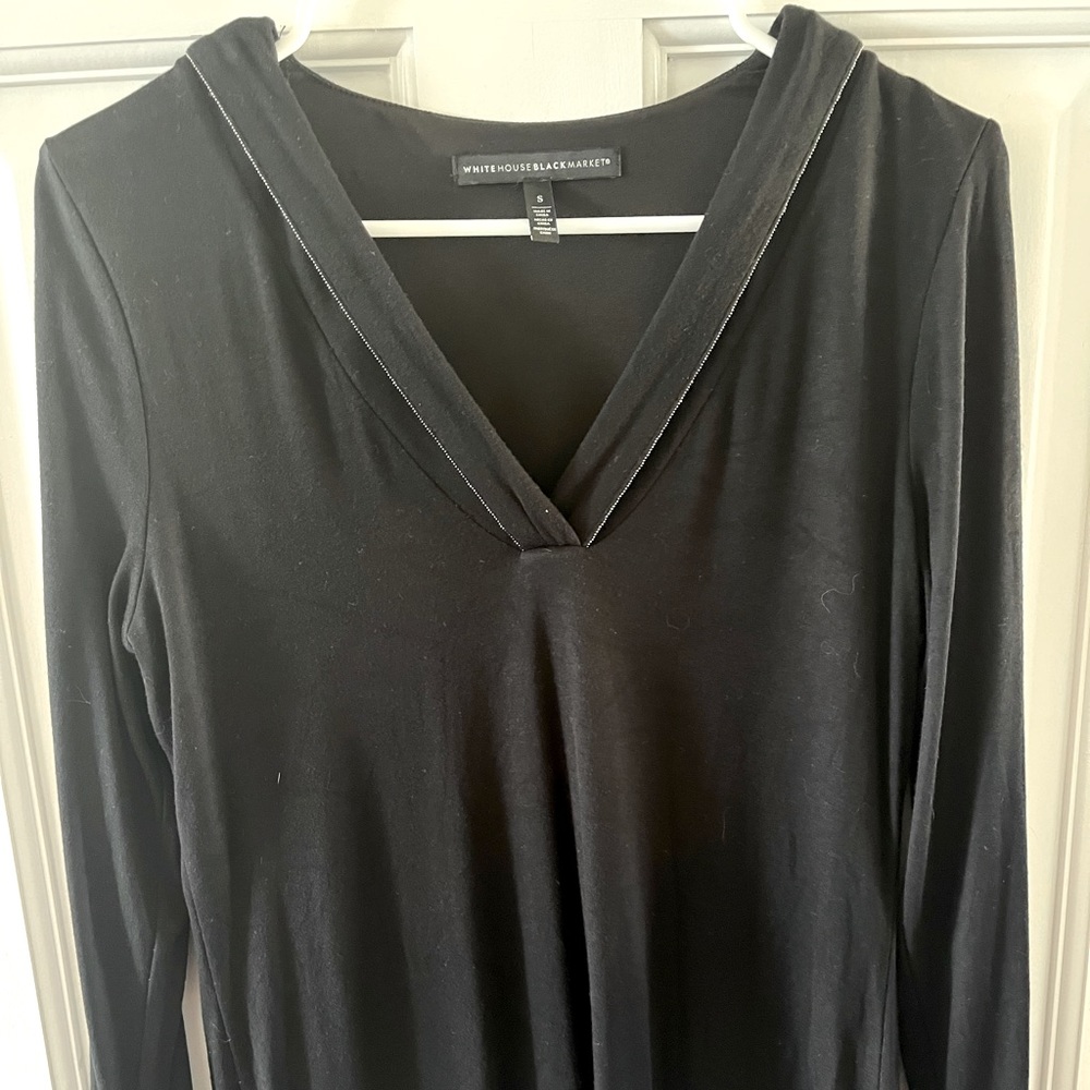 WHBM Black Long Sleeve Bead Detail V-Neck
